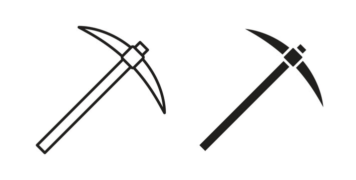 Pick axe icon line style collection. Simple black solid icons