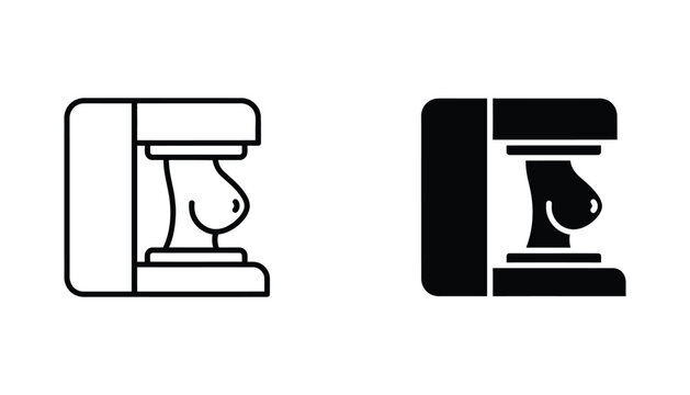 Mammography machine medical procedure outline and solid black icon design for breast health