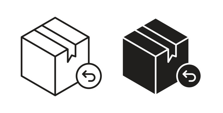 Return purchase icon line style collection. Simple black solid icons