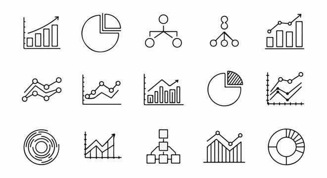 Collection of hand-drawn graph icons representing data visualization and analysis