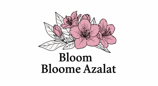 Delicate pink azaleas with delicate leaves and text below