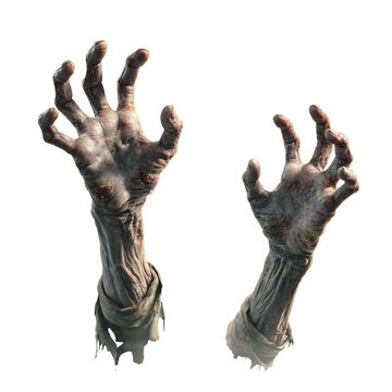 Zombie Hands Up Transparent Background Isolated White Professional Stock Photo