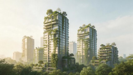 Fototapeta premium Ecofriendly highrise buildings with greenery