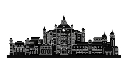 Obraz premium Mumbai Chhatrapati Shivaji Terminus Silhouette ? Iconic Indian Railway Architecture