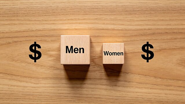 Wooden blocks compare men and women earnings