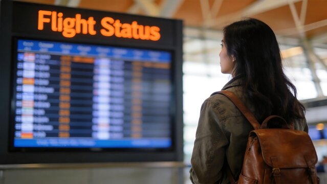Woman checking flight status at airport