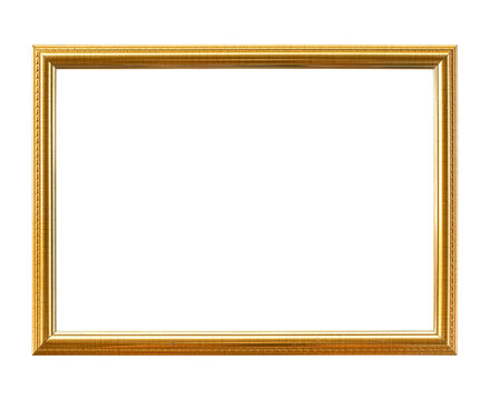 Classic rectangular gold picture frame with simple elegant design, isolated on transparent background.