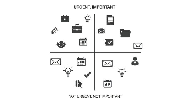 Eisenhower Matrix, Time Management Icons, Productivity Quadrant, Urgent vs Important Symbols, Vector Workflow Chart
