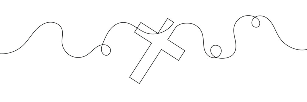 One continuous line drawing of the cross of Christ vector illustration, Cross Continuous Line Drawing Christianity Religion. Vector Illustration . EPS 10 .