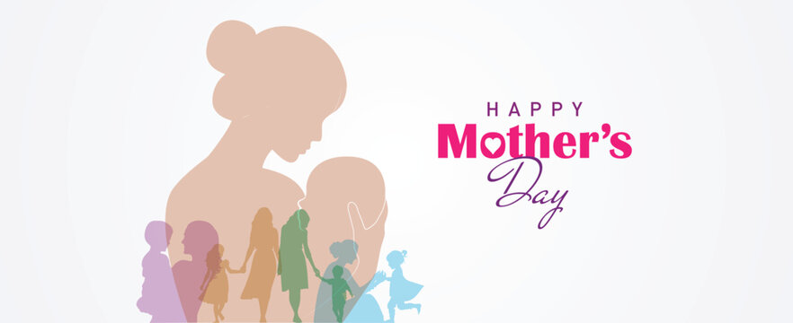 Happy mother's day concept vector illustration. Mother holding a children in her hands.