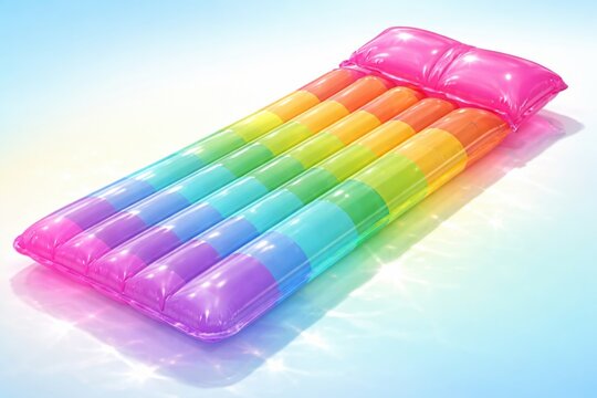 Colorful inflatable pool mattress floating on water bright summer accessory for beach relaxation fun