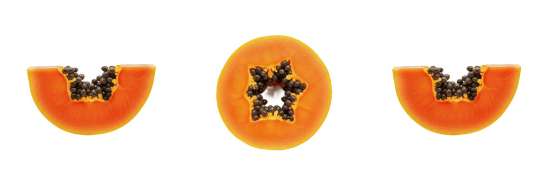 Fresh Sliced Papaya Fruit with Black Seeds for Tropical Dessert Healthy Snacks and Exotic Nutrition PNG