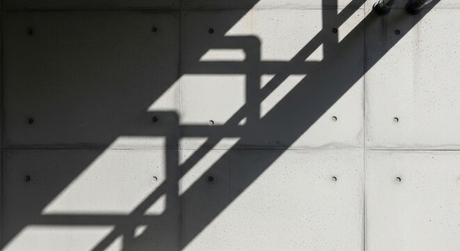 modern metal staircase casting geometric shadows on white brick wall minimalist architecture