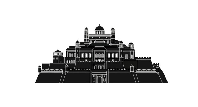 Purana Qila Silhouette ? Historic Indian Fortress Landmark Vector Illustration