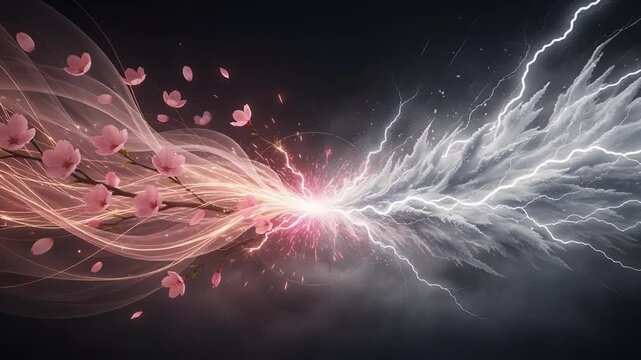 Soft Golden Glow vs Electric Storm Energy Clash Loop on Dark Background