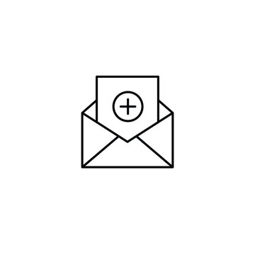 New message, inbox update. Open letter envelope and plus. Pixel perfect, editable stroke vector icon