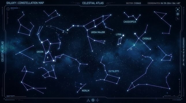 Futuristic Digital Celestial Atlas and Constellation Map