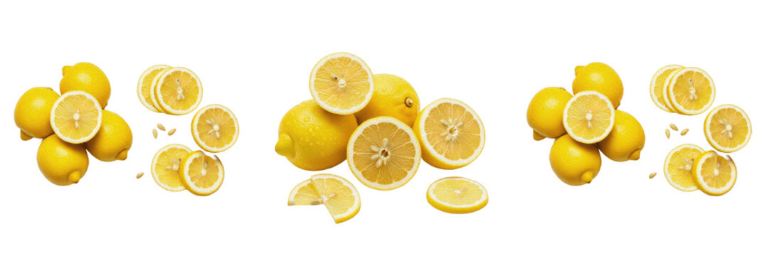 Fresh Lemon Slices and Whole Yellow Citrus Fruit for Cooking Ingredients Garnish and Vitamin Drinks PNG