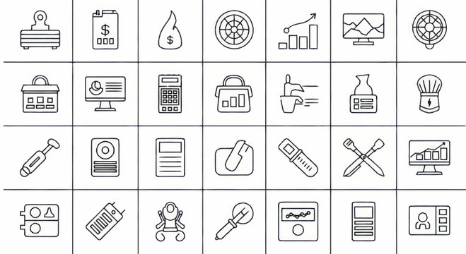 Collection of business and technology icons.
