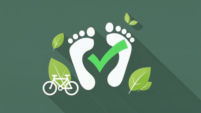 Eco friendly concept with carbon footprint checkmark leaves and bicycle icons