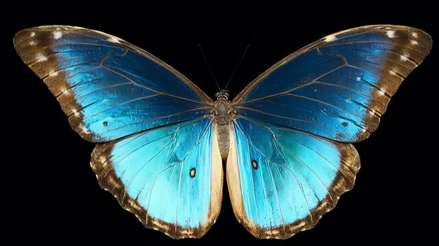 Menelaus blue morpho butterfly, iridescent tropical wings, close up nature detail from central and south america
