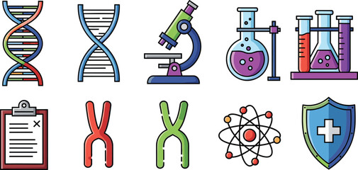 Science Biology Medical Icons Set Isolated on White Background © Afjal12