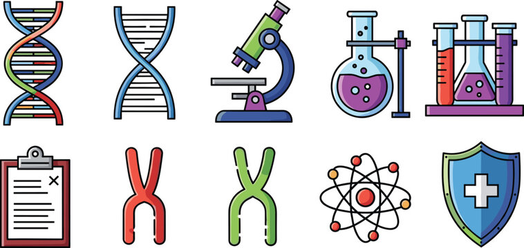 Science Biology Medical Icons Set Isolated on White Background