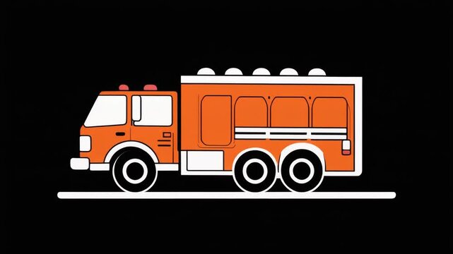 Orange Fire Truck Vector Illustration Side View Emergency Vehicle Flat Design