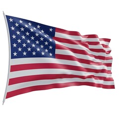Obraz premium The American flag waves in the wind with stars and stripes visible.