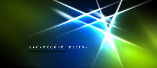 Obraz premium Abstract background features vibrant blue, green gradients. Bright lines intersect creating dynamic light effects. Modern design element.