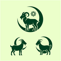 Obraz premium Islamic Sacrificial Goat Logo with Crescent Moon and Star