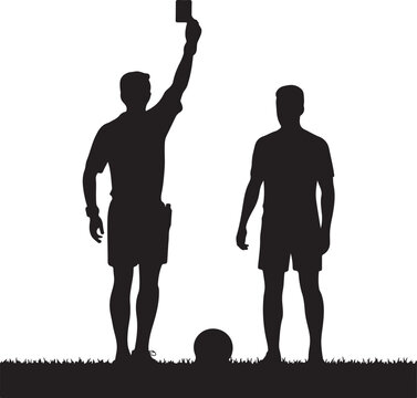 Soccer referee raising flag during match