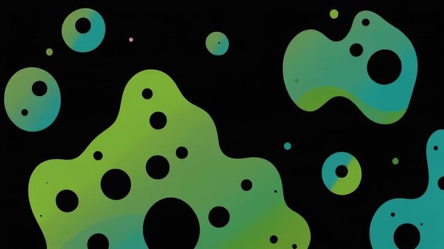 Round algae bubbles, vector flat design, black background