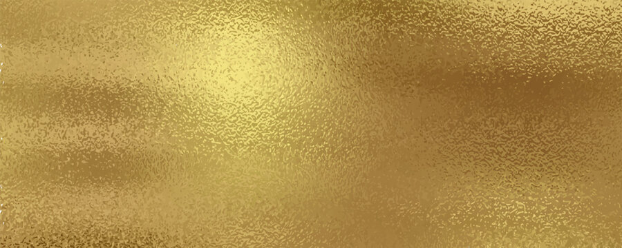 Gold metallic effect foil. Golden texture for design. Beautiful background. Abstract glitter mottled speckled structure. Shine glitterer metal effect. Gold surface. Backdrop golden metal plate. Vector