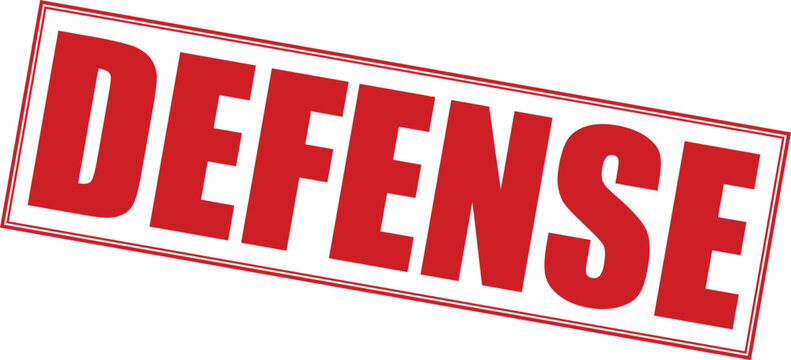 Bold red vector graphic illustration with the word defense in a distressed stamp design