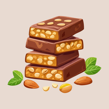 Stack of delicious chocolate brownies with nuts for gourmet dessert menu and food advertising campaigns - Vector Illustration