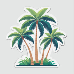 Obraz premium Illustration of three palm trees with green fronds and brown trunks