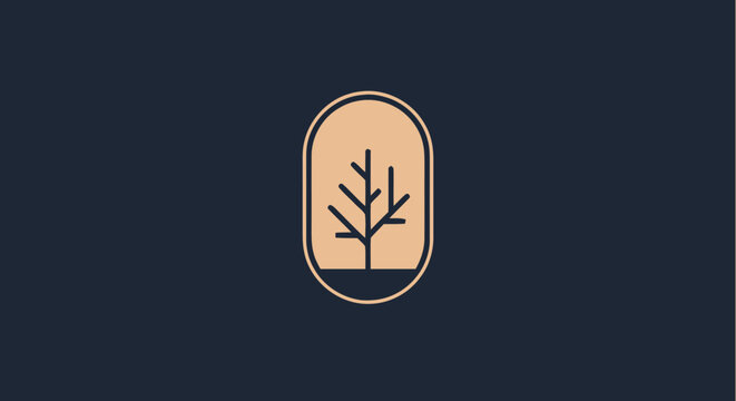 Minimalist tree logo design on a dark blue background for branding.