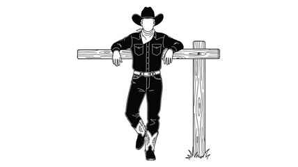 Cowboy leaning on a fence a striking black silhouette © Hiron