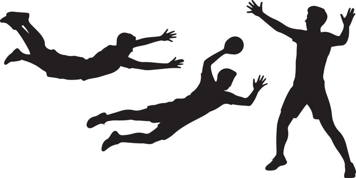 Handball players diving for ball action