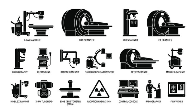 Medical diagnostic machines on transparent background vector illustration health technology.