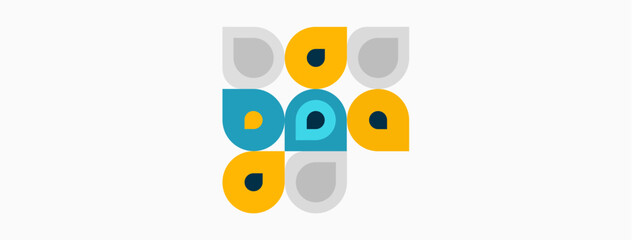 Fototapeta premium Abstract geometric shapes, yellow, blue, gray dots form playful pattern. Minimalist design, clean lines, modern aesthetic.