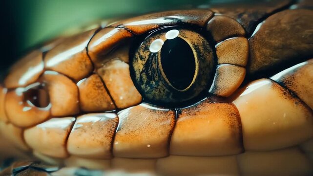 Macro photograph of a snake's eye, ultra-detailed, extreme close-up showing scales and slit pupil