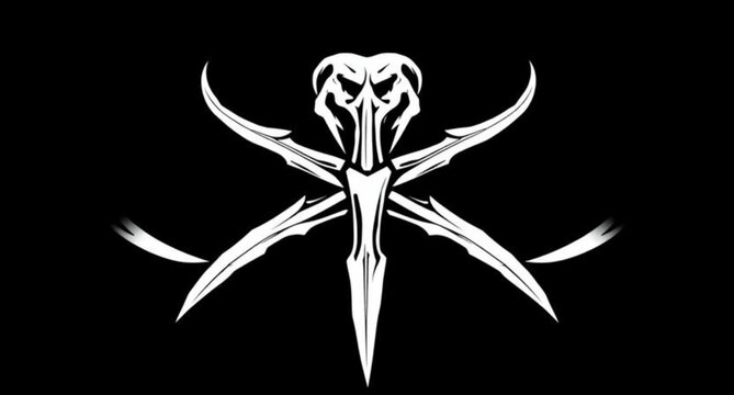 Black vector illustration of a woman silhouette designed with a symbolic human skeleton and a cross art element