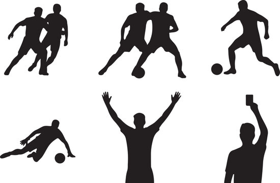 Soccer players action silhouettes set