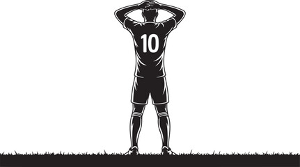 Soccer player celebrating with hands raised on field © Ranaart