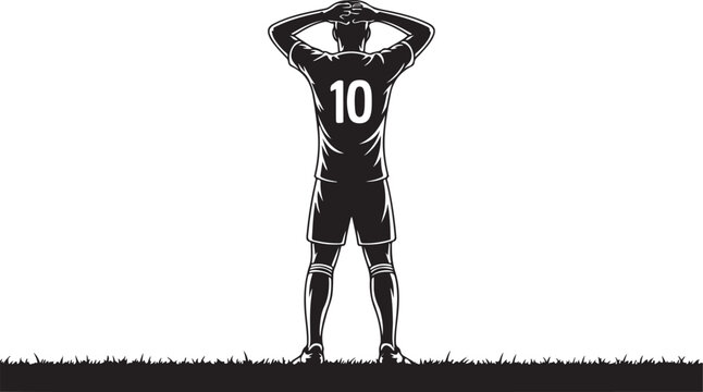 Soccer player celebrating with hands raised on field
