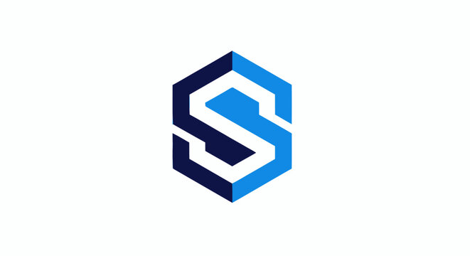 Modern Blue and White Letter S Hexagon Logo Design.