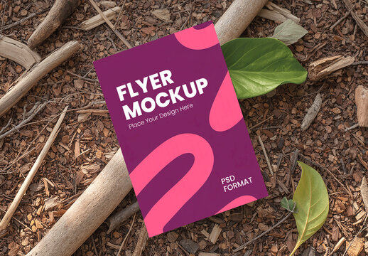 Realistic Flyer Mockup on Natural Ground