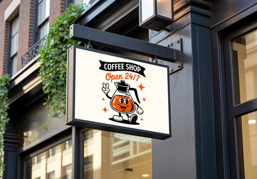 Realistic Outdoor Wall Mounted Signboard Mockup